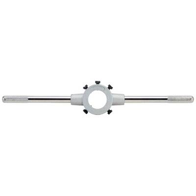 An adjustable tap wrench with two handles and a central round holder for taps.