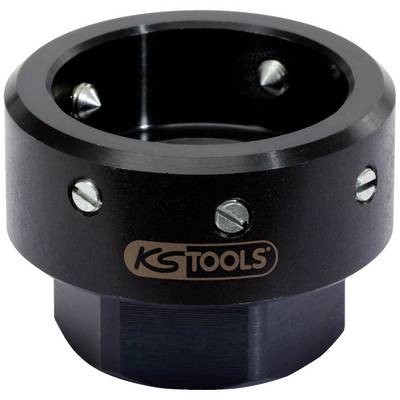 A black tool from KS Tools with multiple screws around the edge, presumably a type of coupling or adapter, for technical applications.