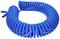 Blue spiral water hose, coiled. Suitable for use in gardens or workshops.