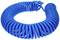 Blue spiral air hose, coiled, for flexible connection of pneumatic tools. Suitable for use in workshops or garages.