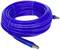 A blue high-pressure hose, coiled and fitted with two metal connectors at the ends. Ideal for use with pressure equipment.