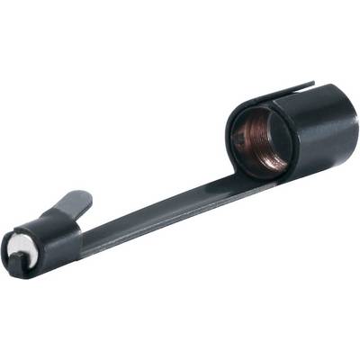 A black plastic part with a curved metal rod and a small, round, copper-coloured internal structure at the end.