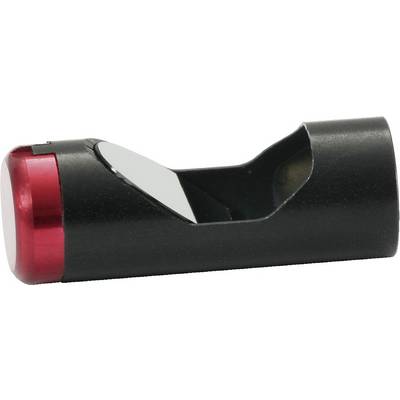 Small black cylinder with a red cap on one side and an angled mirror, presumably an optical device.