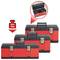 Three red and black toolboxes, each with metal latches and a carry handle, suitable for loads up to 30 kg.