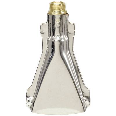 A silver metal component with brass threading at the top, resembling an inverted cone-shaped adapter.