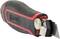 Pictured is a black and red utility knife with an ergonomic handle and retractable blade, suitable for precise cutting.