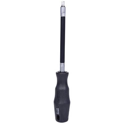 A black screwdriver with a long, narrow shaft and silver tip, suitable for precise screw work.