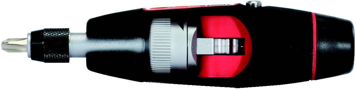 A black screwdriver with a red accent and an adjustable handle, perfect for precise tightening and loosening of screws.