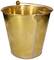 A gleaming brass bucket with a handle. The bucket is cylindrical in shape and stands upright.