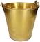 Golden bucket with a shiny surface, two handles on the sides.