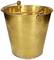 A gleaming, gold-coloured metal bucket with a carry handle, standing on a neutral background.