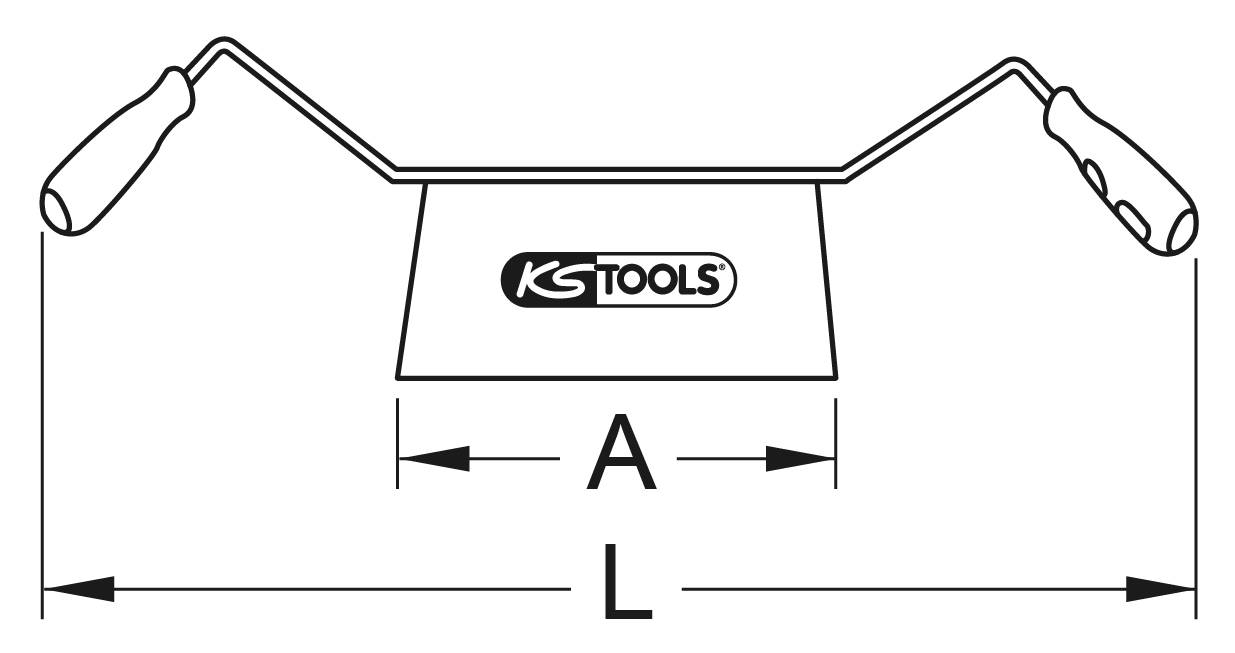 Diagram of a KS Tools tool with two handles. Marking of dimensions A and L in width.