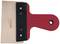'Red scraper with wooden handle and metallic blade, suitable for scraping or smoothing materials.'