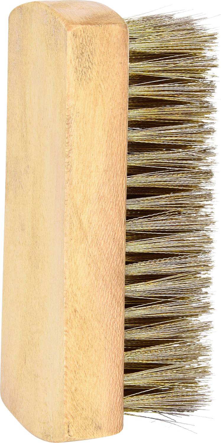'Wooden brush with dense, firm bristles, perfect for cleaning shoes or textiles.'