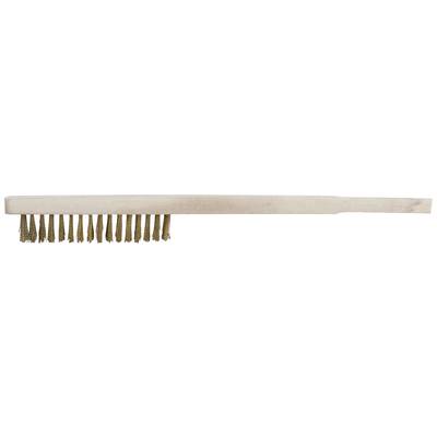 Wooden brush with long bristles, lying horizontally.