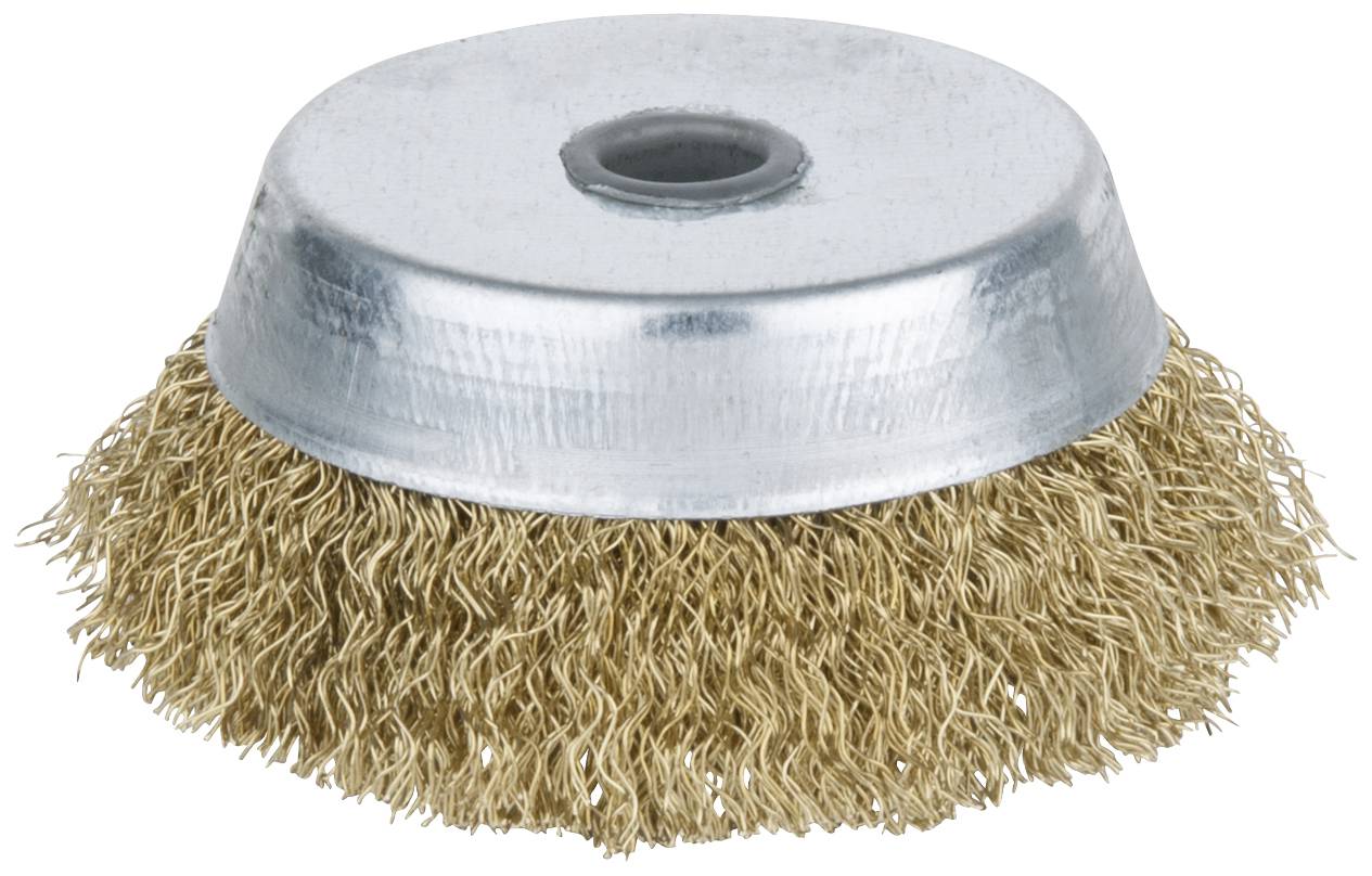 Metal brush attachment with dense bristles and silver casing, suitable for cleaning or removing materials.