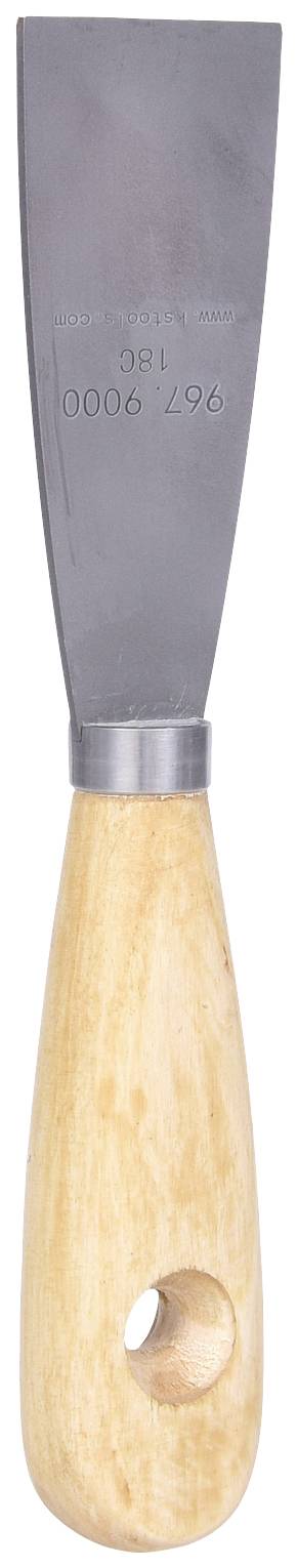 Putty knife with light wooden handle, suitable for painting work or removing wallpaper and paint residue.