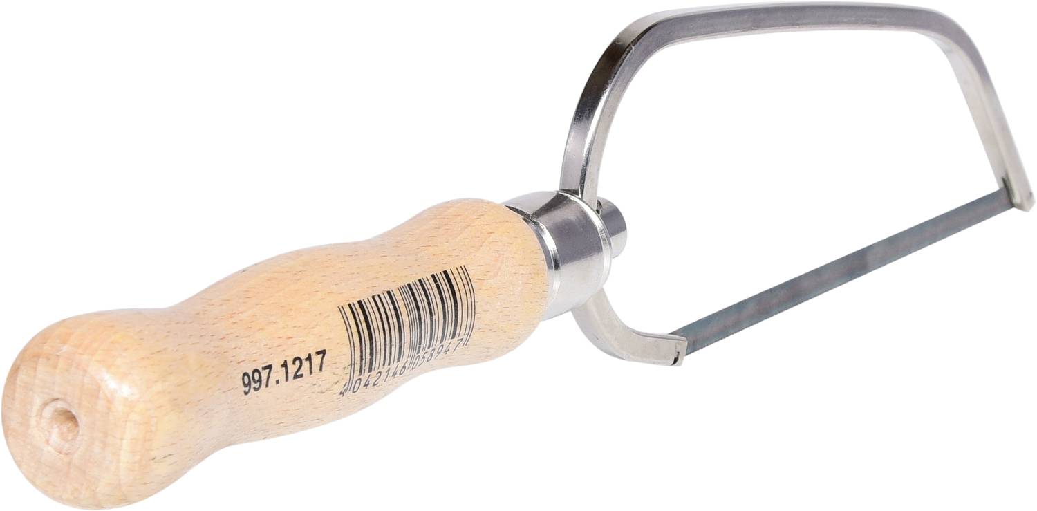 A garden tool with a wooden handle and metal blade, similar to a hoe. The handle displays a barcode and the number '997.1217'.