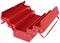 An opened red toolbox with multiple compartments, ready for storing tools.