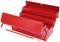 Red, open toolbox with multiple compartments, showing practical design for tool storage.