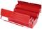 Red, open metal toolbox with multiple compartments for organising tools.