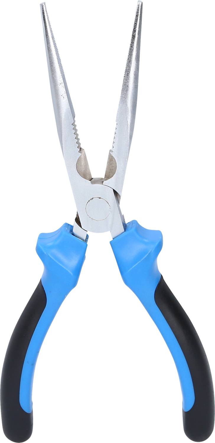 Pointed pliers with blue and black handles, suitable for precise work in crafts and electronics.