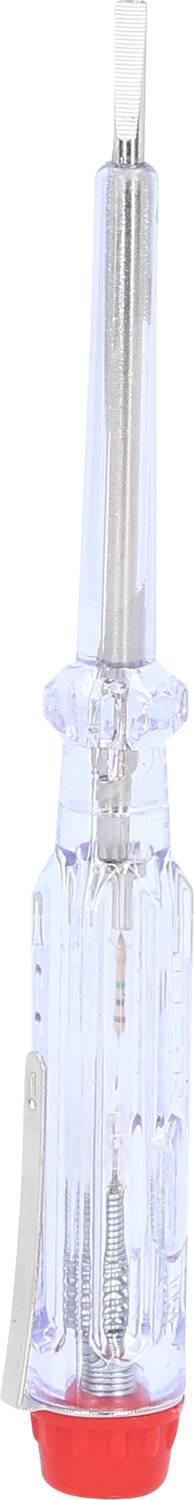 A transparent, flat screwdriver with a red end.