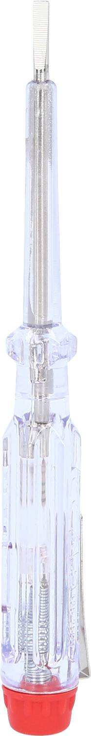 A transparent screwdriver with a red handle end, suitable for delicate work.