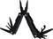 A black multi-tool with open pliers and several unfolded tools such as a knife and bottle opener.