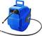 A blue automatic hose reel with a black hose and handle. Ideal for garden or workshop applications.