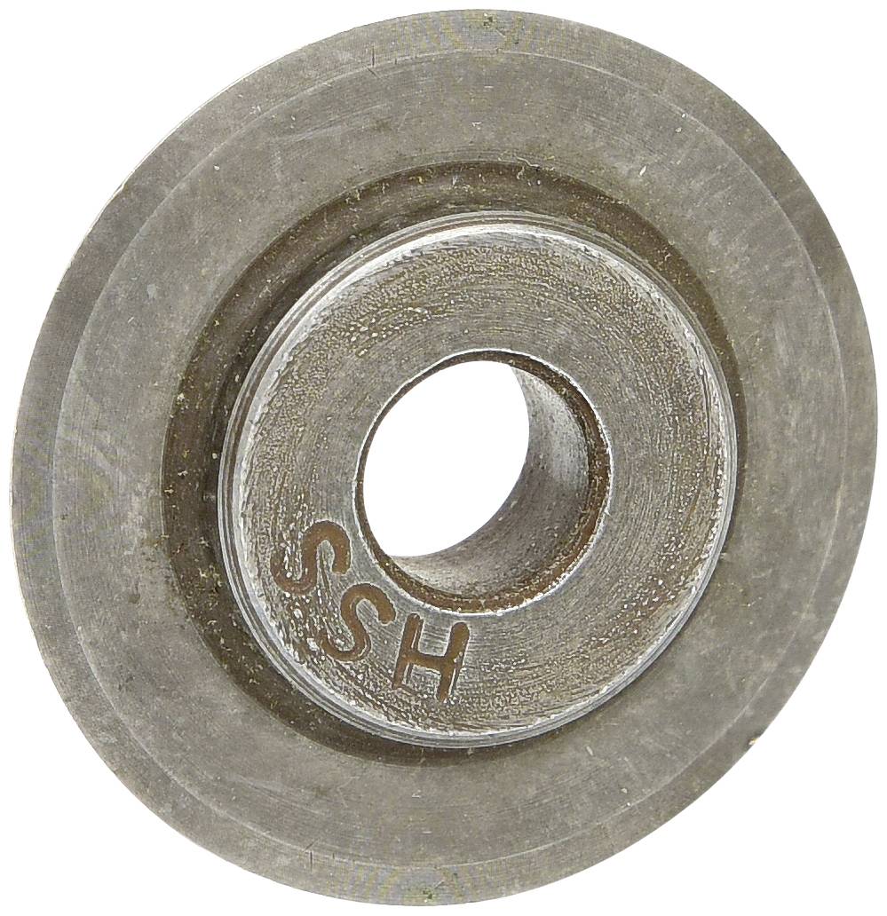 'Metal disc with a central hole and HSS engraving, used for industrial purposes.'