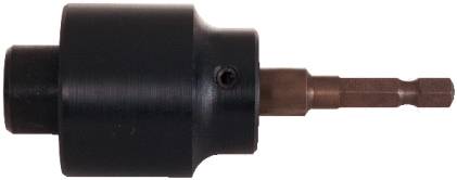 A black, cylindrical screw head attachment with a hexagonal metal shaft, suitable for drill bits.