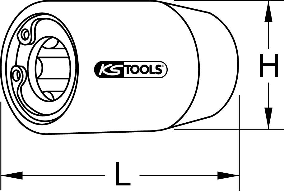 Illustration of a socket wrench with dimensions 'L' and 'H' marked. 'KS TOOLS' logo visible.