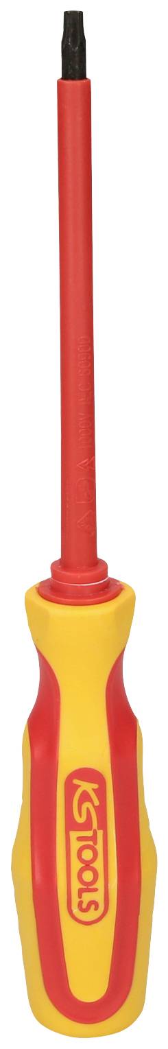 'Red-yellow insulated screwdriver with ergonomic handle and insulated shaft, suitable for electrical work.'