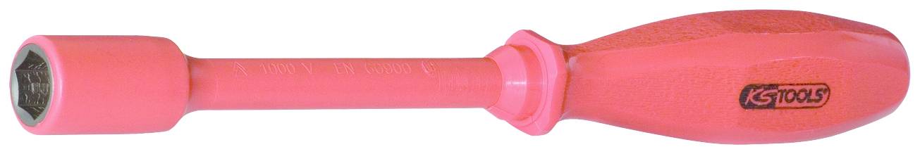 Red spanner with an ergonomic handle, marked with a logo. Suitable for mechanical work and DIY projects.