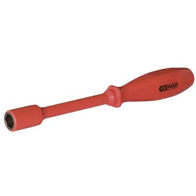 Red spanner with hexagonal socket and ergonomic handle; suitable for manual operations.