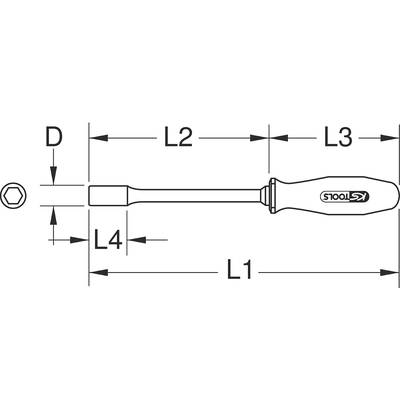 Diagram of a screwdriver with dimensional measurements D, L1, L2, L3 and L4 to illustrate the dimensions of the handle and tip.