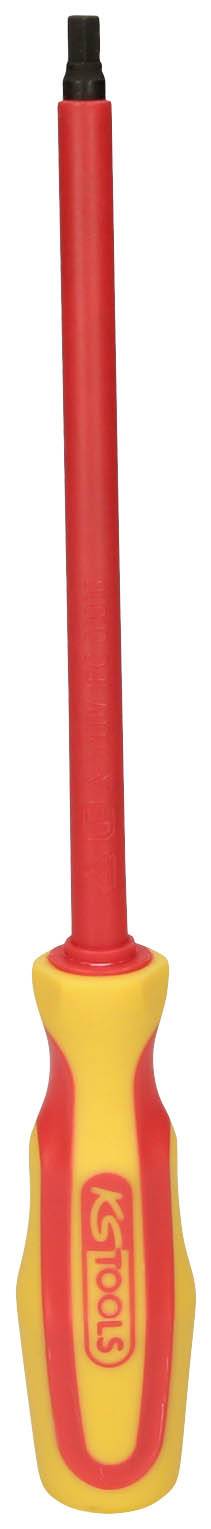 'Insulated screwdriver with red and yellow handle, suitable for electrical work.'