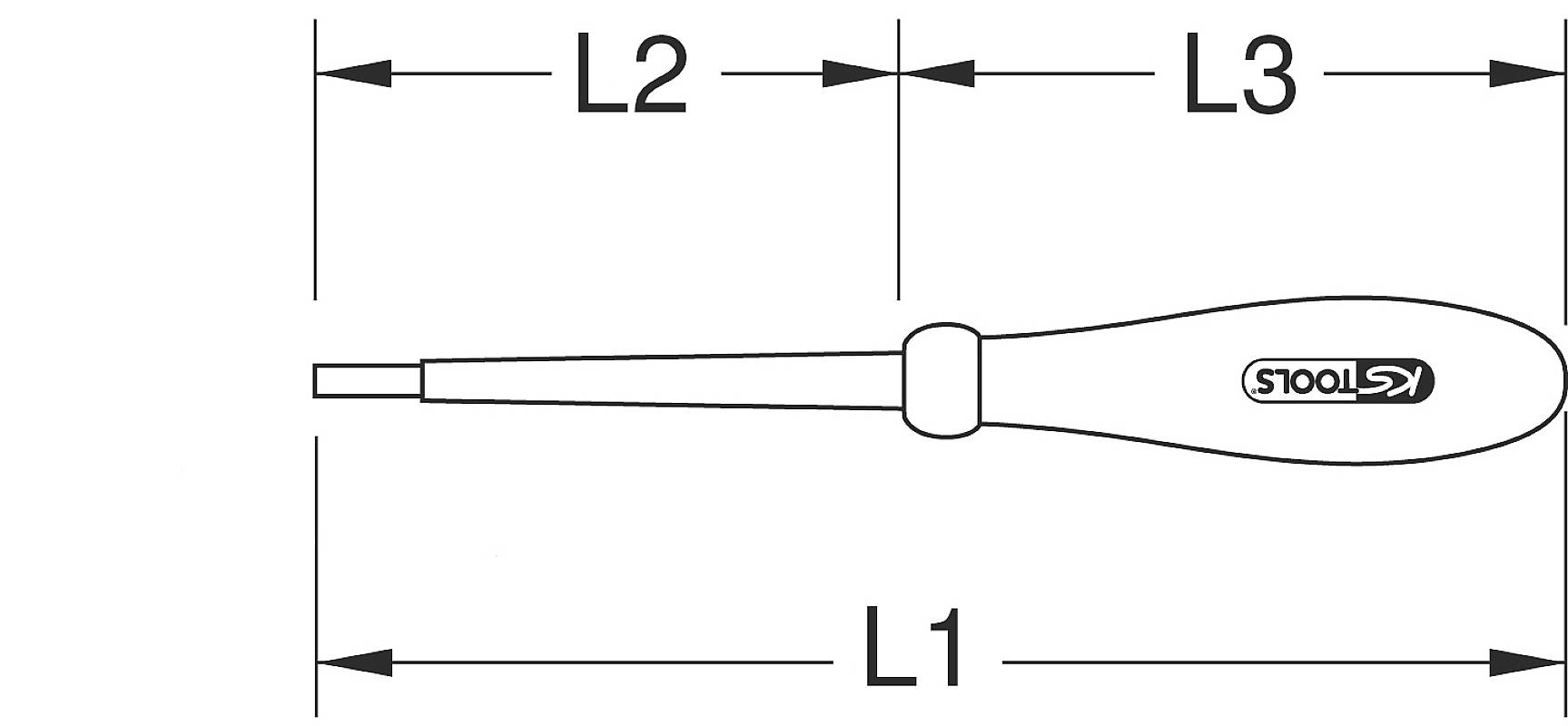 Line drawing of a slotted screwdriver with marked lengths L1, L2, and L3.