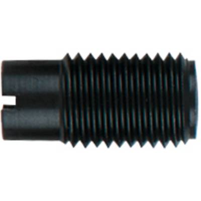 A black, cylindrical metal adapter with external thread and two grooves at the end, likely a coupling component.