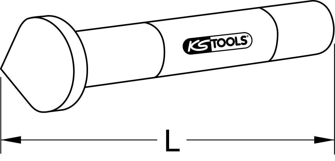 Black and white sketch of a countersunk screw with the inscription 'KS Tools', length marked by 'L'.