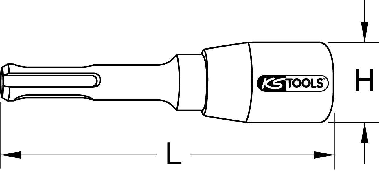 Technical drawing of a drill bit with marked lengths (L) and height (H). The 'KS TOOLS' logo is depicted on the tool.