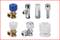 Various sanitary fittings and components, including brass and chrome valves and a hexagonal screw, against a white background.