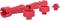 A red pipe deburrer with multiple removable attachments designed for different pipe diameters.