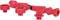 Red, multi-part plumbing key, comprising a main handle and various removable inserts for installation.
