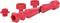 Red, adjustable plastic spanner with various attachments, used for plumbing installations and repairs.