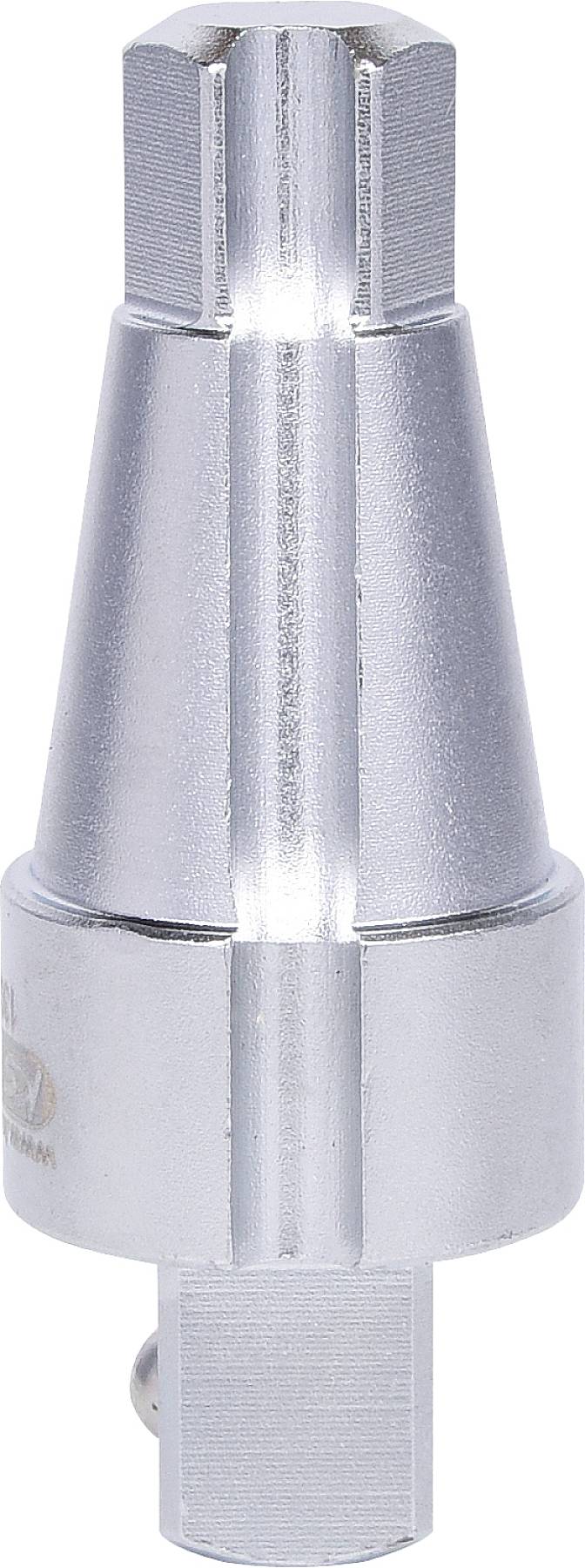 A silver cylindrical tool with hexagonal inserts at both ends. It appears to be intended for industrial or mechanical applications.