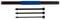 Four black pulling rods of varying lengths, one with a blue handle, are arranged parallel on a white background.