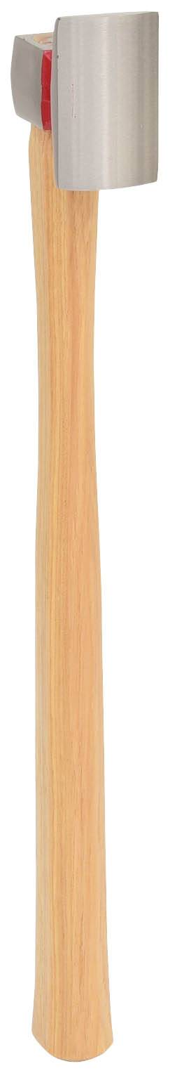 Wooden axe with a wooden handle and silver head, shown standing upright.