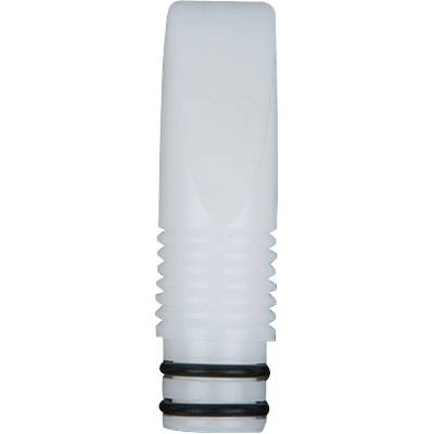A white plastic component with a ribbed handle and two black sealing rings at the lower end.